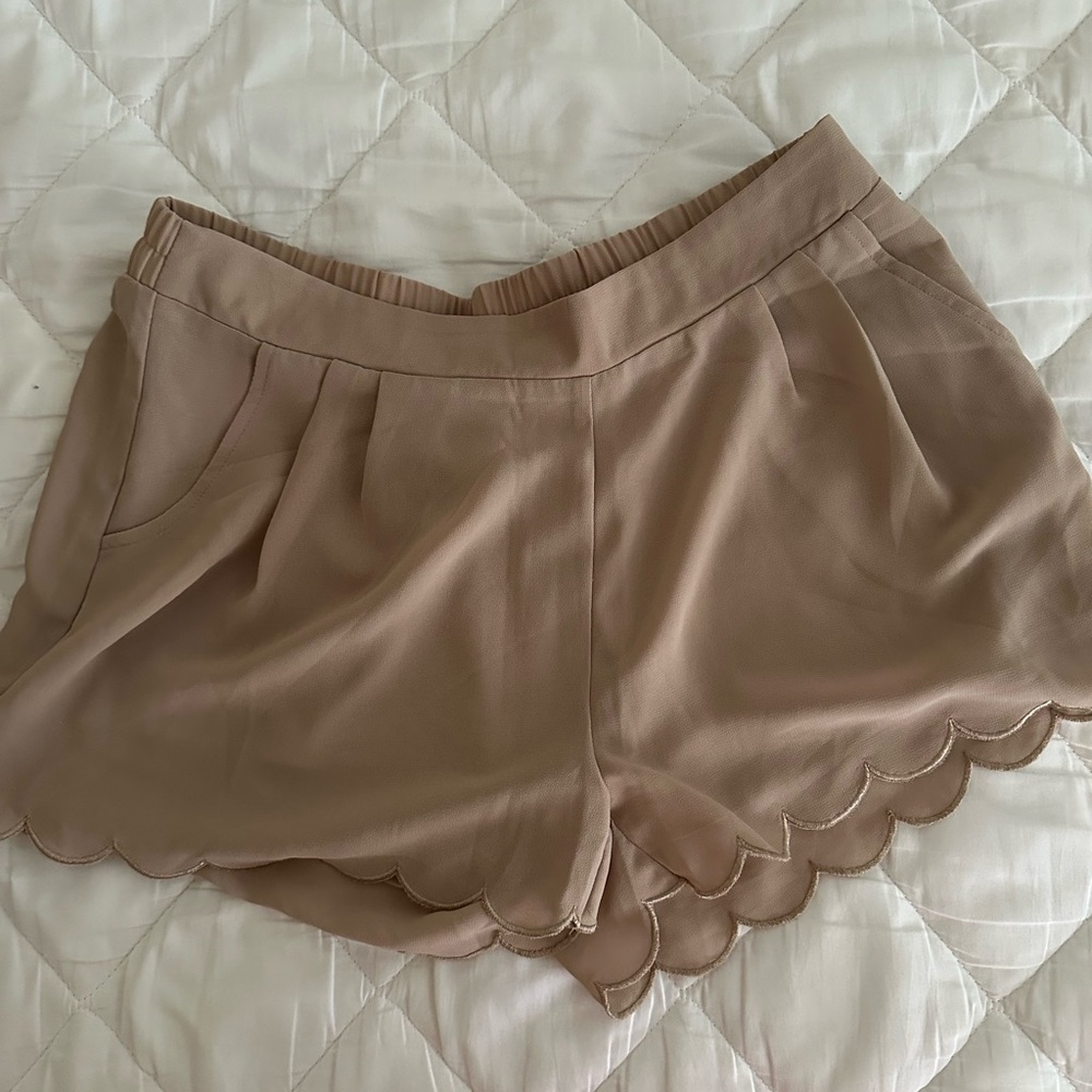 Mine Tan Scalloped High Waist Shorts